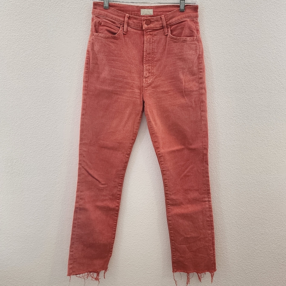 MOTHER The Swooner Rascal Ankle Fray Jeans In Come Out And Play Coral Sz 27 - Picture 3 of 6